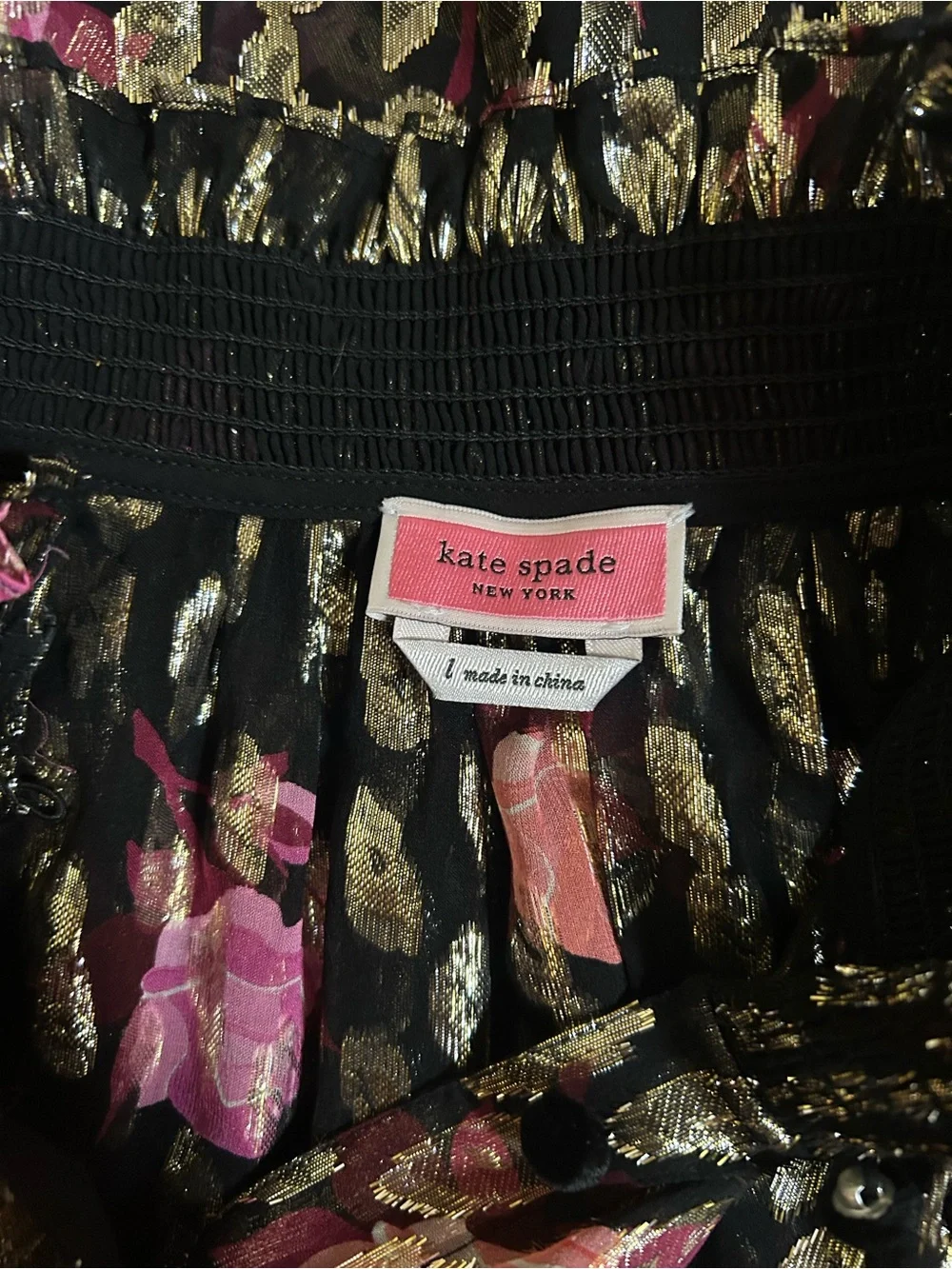 Kate spade  Rose Garden Smocked Neck Top Size L